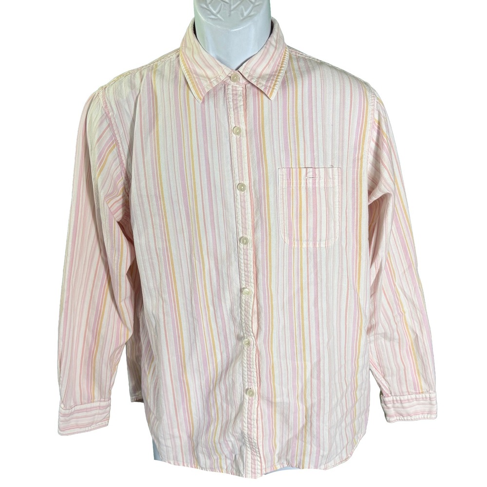 L.L.Bean Button Down Shirt Womens Medium Pink Striped Long Sleeve Cotton
